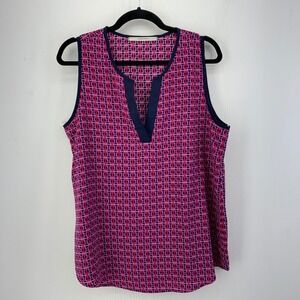 41 Hawthorn Womens Large Sleeveless V-Neck Top Geometric Colorful Casual Preppy